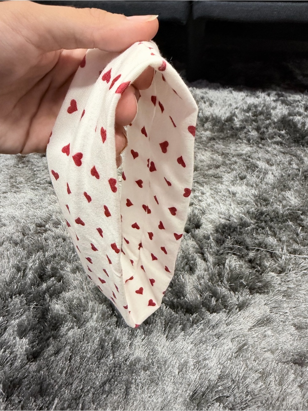 Amazon Cream Fabric Headband with Red Heart Pattern